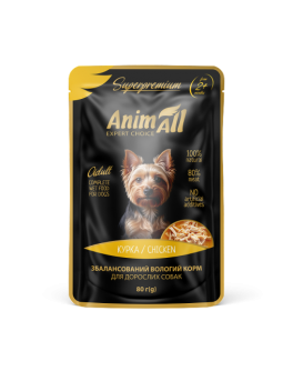 Вологий корм AnimAll пауч для собак курка пакування 12штx80г