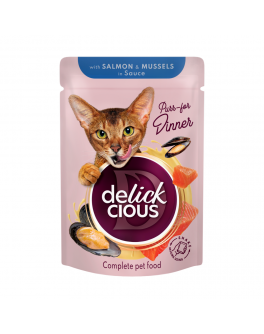 Вологий корм Delickcious шматочки з лососем і мідіями в соусі для котів 12шт x 85г
