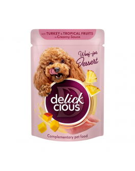 Вологий корм Delickcious з індичкою та тропічними фруктами у вершковому соусі для собак 12шт x 80г